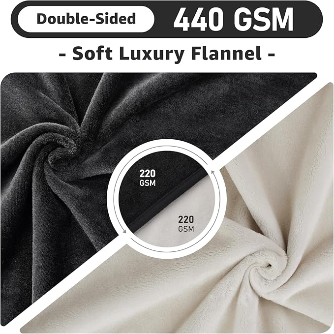LOOBANI Waterproof Blanket for Bed: Reversible Soft Flannel Twin Bed Blanket 60" x 80", Leakproof Throw Spill-Proof Dog Pet Blanket for Couch, Sofa Protect, Movie Time, Camping, Travel, Black & Beige