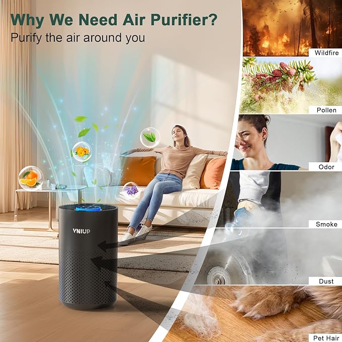 Air Purifiers for Bedroom Home up to 1250 ft², Vniup H14 True HEPA Room Air Purifiers for Bedroom, with Fragrance Function Sleep Mode& Light Mode Air Cleaner for Pet Dander Odor Dust Smoke