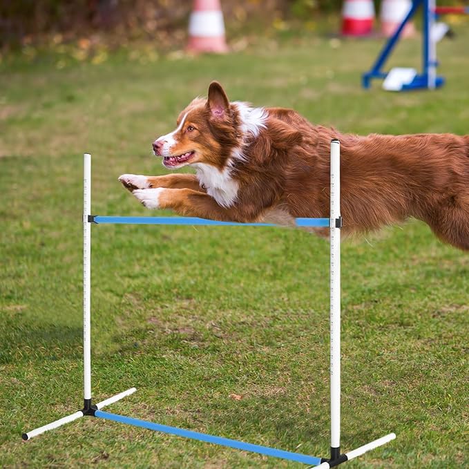 6 Pcs Dog Agility Training Equipments Dog Agility Jumps Hurdles Adjustable Jumps Hurdles Pet Jump Bars with Bag and Whistle for Indoor Outdoor Dogs Pet Jump Course Game(Blue and White)