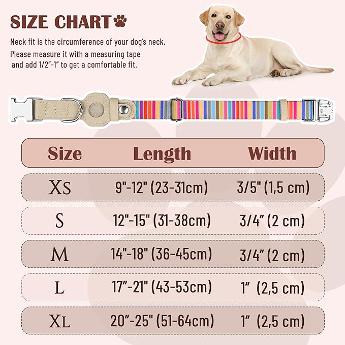 AirTag Dog Collar for Small Medium Large Breed - Adjustable Cute Pattern Dog Collar with Airtag Holder - Soft Leather Tracker GPS Apple Air Tag Pet Collars (Small, 12"-15" Neck Fit, Serape)