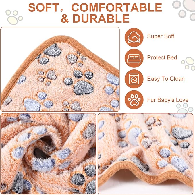Tatuo 4 Pcs Dog Blanket for Pet Cat Blankets Indoor Puppy Teething Stuff Toys Paw Print Fleece Soft Blanket Sleep Mat for Guinea Pig Cage(White, Coffee, Pink, Purple,Midwest (24 x 47 Inch),Square)
