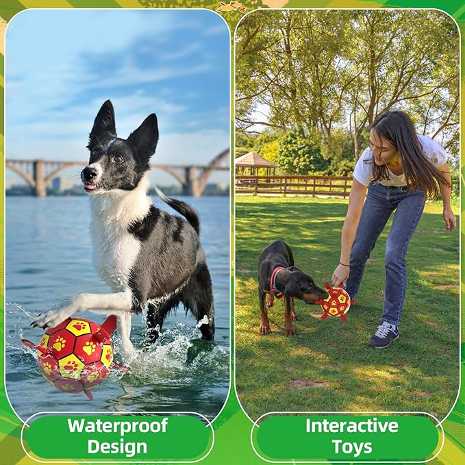 QDAN Dog Toy Balls, Dog Soccer Ball with Straps, Outdoor Dog Toys, World Cup Pet Training Soccer for Medium to Large (8 Inch)