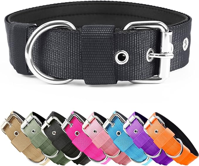 Heavy Duty Tactical Dog Collar - 1.5" Width Military Durable Thick Nylon with Adjustable Metal D Ring & Buckle Working Training K9 Collar for Medium Large Dogs (L(20"-23"), Black)