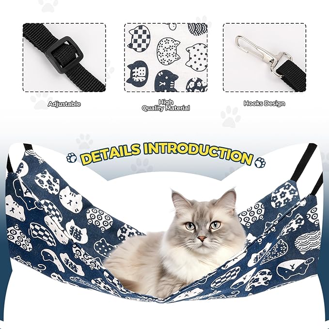 Cat Hammock for Cage Hanging Reversible 2Pack,Pet Hammock Bed Adjustable,Soft Sleeping Hammock for Cats,Ferret,Puppy,Rabbits,Small Animals (L, CAT)
