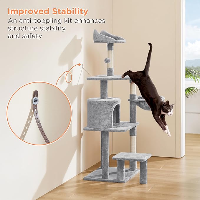 Yaheetech 57in Multi-Level Cat Tree Tower with Extended Platform, Padded Perch, Scratching Posts, and Ball — Indoor Activity Center for Large Cats
