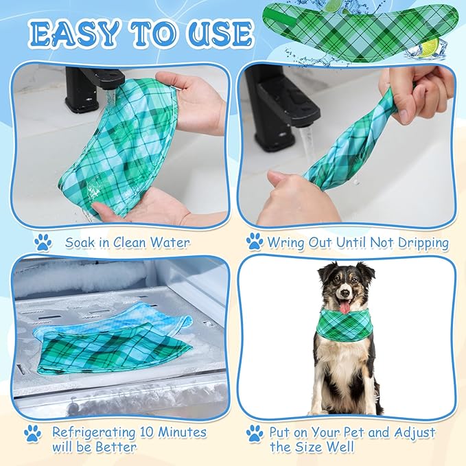 Talltalk 5 Pieces Dog Cooling Bandanas Neck Wraps Ice Scarf Pet Dog Cooling Collar Hunting Training Hiking Camping Accessories for Summer(Plaid,XL)