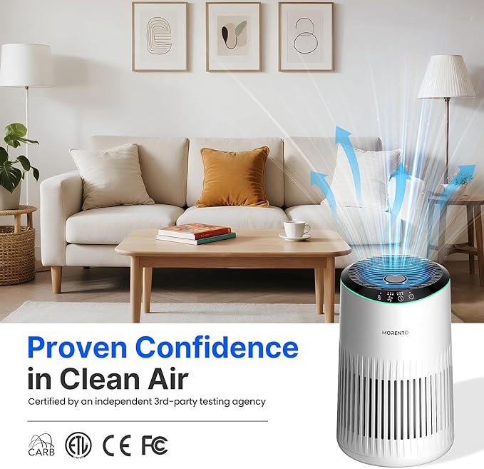 Air Purifiers for Bedroom Home with Sleep Mode for Smoke Pet Dander Odors, Small Air Purifier with Fragrance Sponge, Blue Ambient Light, 23dB Quiet, 2 Pack White