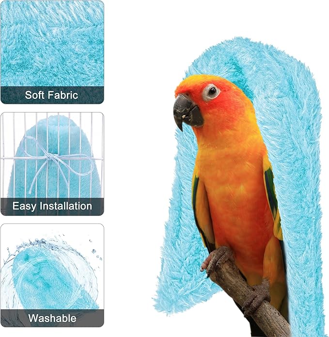 Comfort Corner Fleece Bird Blanket Parrot Cage Snuggle Hut Warm Bird Nest House Bed Hanging Hammock Toy for Parakeet Cockatiel Pigeon Small Animals Shelter Plush Bedding(Blue/M)
