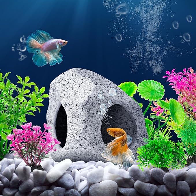 CousDUoBe 10Pcs Aquarium Hideaway Rock Cave Fish Tank Decorations quarium,Betta Toys Hideout Stones House,Safe and Non-Toxic Ceramic Fish Tank Ornaments