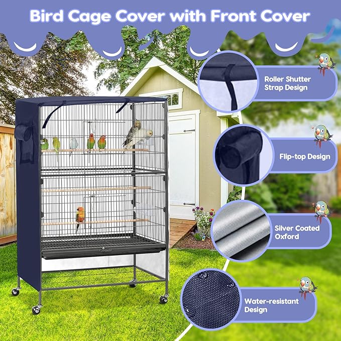 Bird Cage Cover, Large Birds Cage Covers for Night, Birds Cover for Cage with Adjustable Front Curtain, Blackout & Breathable Birdcage Covers for Parrot, Small Animals(Not Include Bird Cage)