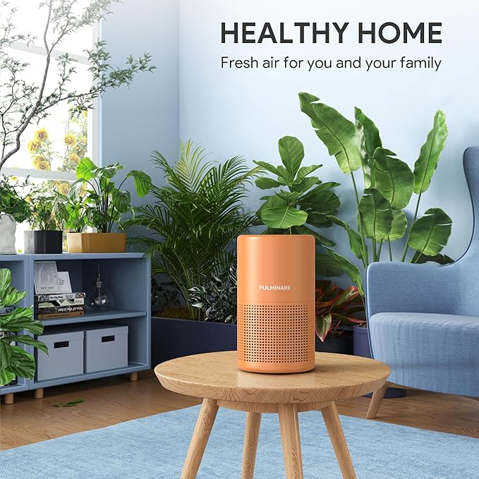 FULMINARE Air Purifiers for Home Bedroom H13 True HEPA Air Purifier, 3 Speeds, Timer, 24dB Quiet Air Cleaner With Night Light, Portable Small Desk Air Purifier for Smoke, Kitchen, Office, Lava Orange