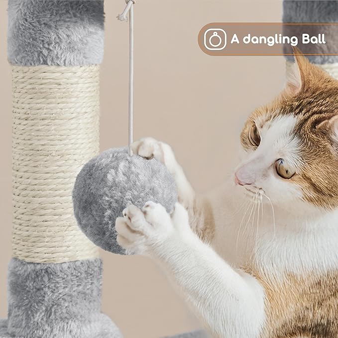 Yaheetech Cat Tree, 42in Cat Tower for Indoor Cats, Pet House with Large Perch & Scratching Posts & Cozy Condo & Scratching Ramp, Cat Activity Center Furniture, Light Gray