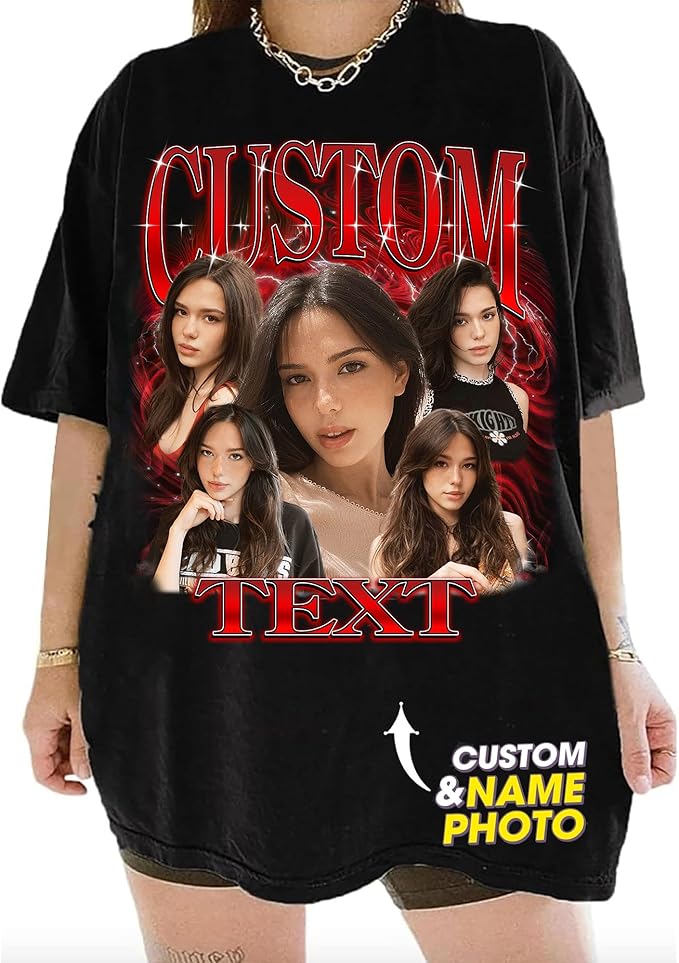 NAZENTI Custom Bootleg Rap Tee, Custom T-Shirts with Picture, Retro Custom Bootleg, Valentine's Gifts for Him Her