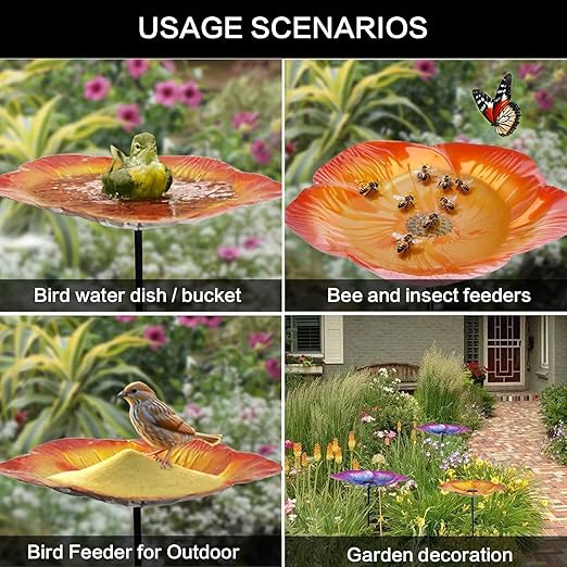 Bee Watering Station 1 Pack - Bird Bath Butterfly Cups with Flower Design, Weather-Resistant Metal Stakes Outdoor Garden Yard Decor (Yellow-A)