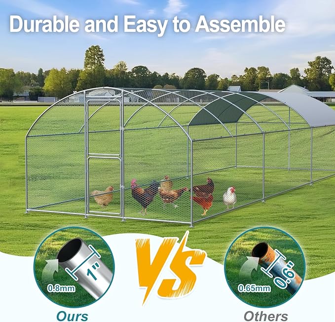 Large Chicken Coop, Chicken Coops for 30 Chickens, Chicken Runs for Yard with Water Poof & UV Resistance Cover, Dome Roof Chicken Coop Run with Double Lockable Doors for Outdoor Backyard