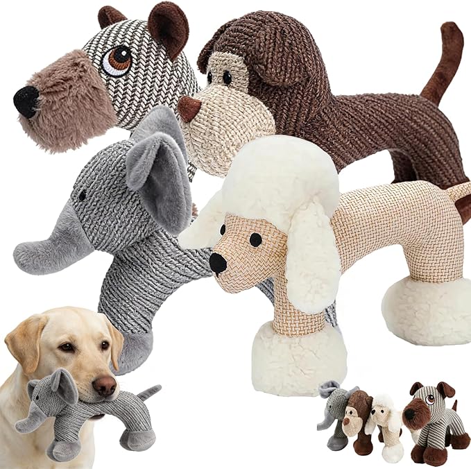 Linen Safari Companions, Squeaky Dog Chew Animals, with Durable Linen Material, Durable and Resistant to Chewing, for Relieve Dog's Boredom (Mix)