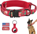 DAGANXI Christmas Tactical Dog Collar, Adjustable Military Training Nylon Dog Collar with Control Handle and Metal Buckle for Medium and Large Dogs, with Patches and Airtags Case (L, Christmas red)
