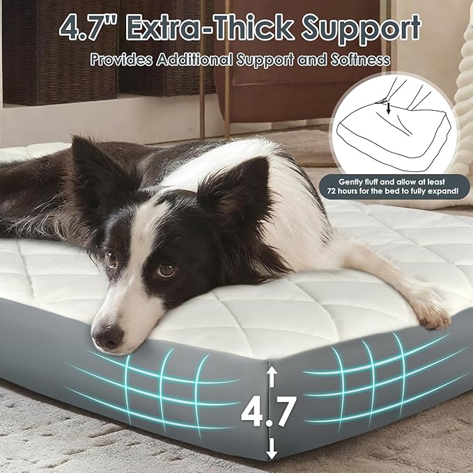 35.5" x 23.5" x 4.7" Large Orthopedic Dog Beds, Waterproof Faux Leather Memory Foam Dog Bed, Egg Crate Foam Support & Non-Slip Bottom Pet Beds for Medium Dogs and Large Dogs, Easy to Clean