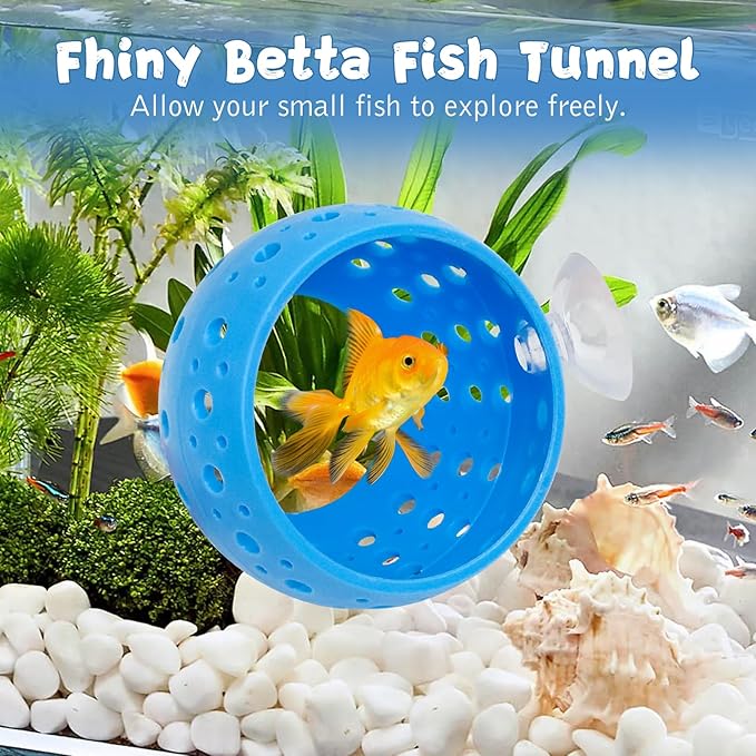 Fhiny Betta Tunnel, 2 PCS Aquarium Fish Hideout with Suction Cup Tank Tunnel Shrimp Cave Aquarium Ornament Fish Tank Accessories for Shrimp Betta Guppy Hiding Resting (Blue)