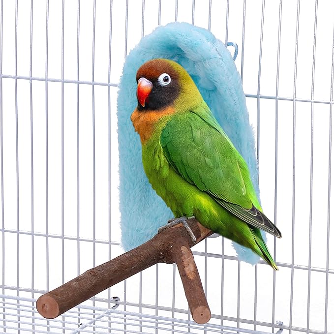 Comfort Corner Fleece Bird Blanket Parrot Cage Snuggle Hut Warm Bird Nest House Bed Hanging Hammock Toy for Parakeet Cockatiel Pigeon Small Animals Shelter Plush Bedding(Blue/S)