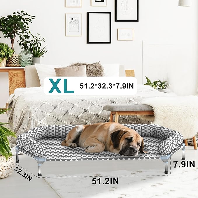 Orthopedic Dog Beds for Large Dogs - Removable Bolsters & cleanable Cover,Elevated Outdoor Dog Bed,Easy to Assemble,Up to 130lbs,Extra Large