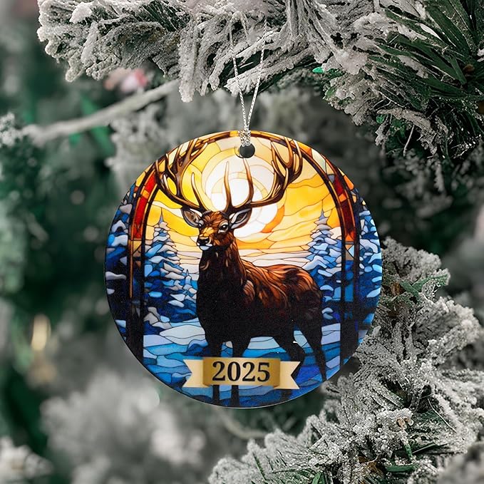 Reindeer Ornament, Christmas Ornaments 2025, Hunting Ornaments for Christmas Tree, Majestic Deer Winter Scene Decoration, Rustic Wildlife Holiday Keepsake Gift for Hunters and Nature Lovers
