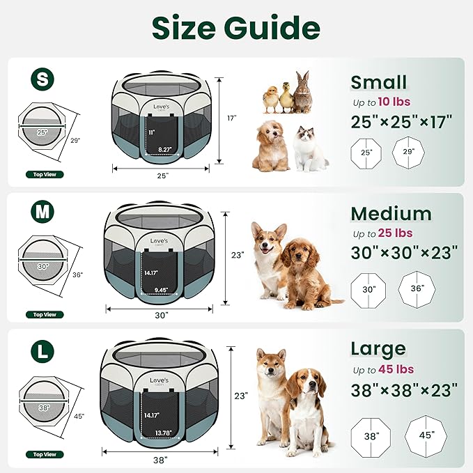 Love's cabin Pet Puppy Dog Playpen, Small Dog Tent Crates Cage Indoor/Outdoor, Portable Playpen for Cat, Foldable Pop Up Dog Kennel Playpen with Carring Case, Removable Zipper Top, Moss Green