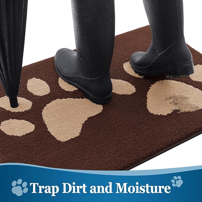 Buganda Dog Door Mat for Muddy Paws, Absorbent Dirt Trapper Washable Indoor Doormats, Non Slip Low-Profile Mud Mat for Dogs, Front Entrance Doormat for Inside Floor (59x35 Inches, Brown)