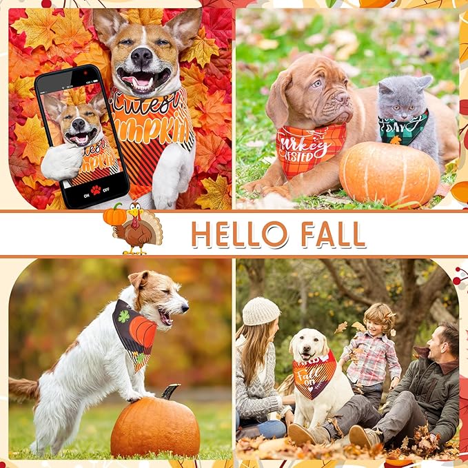 Sweetude 100 Pcs Fall Dog Bandanas Bulk Plaid Bandanas for Dog Autumn Thanksgiving Pet Scarf Bibs Adjustable Triangle Kerchief Grooming Supplies Pet Costume for Small Medium Large