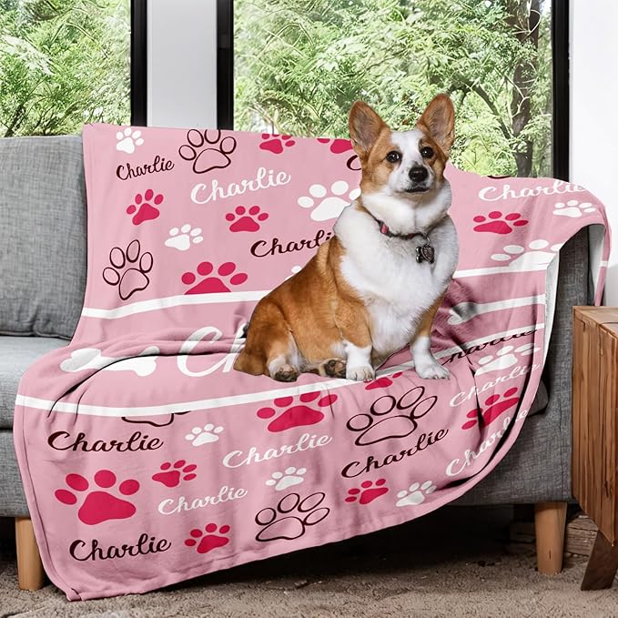 Personalized Dog Blanket, Customized Pet Blankets with Name Picture, Throw Blanket for Small Medium Large Dog Puppy Cat (E-Pink)
