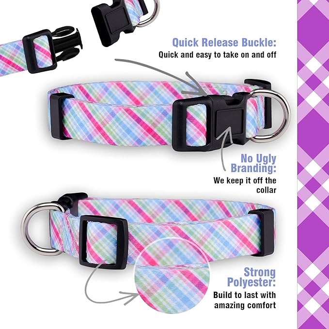 Native Pup Easter Dog Collar, Cute Spring Gift for Puppies, Pink Pastel, Eggs, Chicks, Bunny Adjustable for Small, Medium, Large Breeds (Pastel, Small)