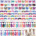 Reginary 100 Pieces Dog Bow Tie Collar Set Include 40 Dog Neckties, and 30 Puppy Bowties, 30 Collar Flowers, Adjustable Pet Ties Grooming for Small Medium Cats Pets Supply(Tie-dye)