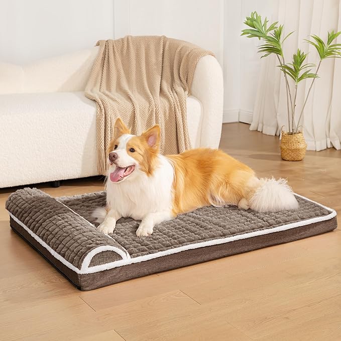 Orthopedic Dog Bed Medium Size Dog with Pillow 30''X20'', Waterproof Soft Comfortable Egg Crate Foam Pet Crate Beds Mat with Removable Washable Cover and Non-Slip Bottom, Taupe