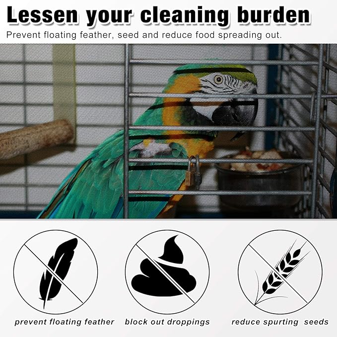 Shappy 2 Pieces Adjustable Bird Cage Seed Catcher Birdcage Cover Nylon Mesh Netting Soft Skirt Guard for Parrot Parakeet Macaw Round Square Cage(118 x 14.6 Inch,White, Black)