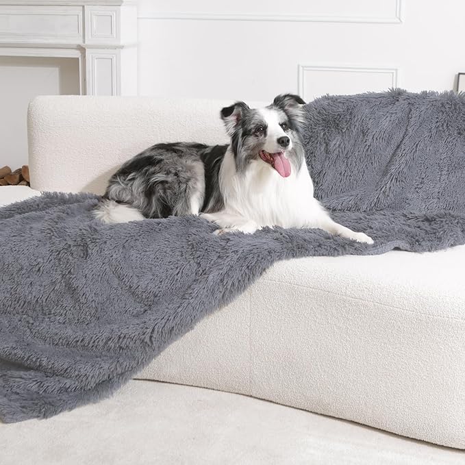 gogobunny Waterproof Dog Blanket for Couch & Furniture Protection - Super Soft Reversible Throw for Large Dogs & Cats, Calming Washable Fur & Sherpa Pet Blanket (50x60 Inch, Light Grey)