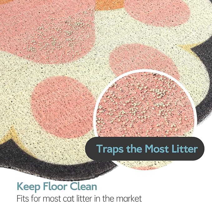 Cute Cat Litter Mat 24”x16”, Litter Box Mat, Litter Trapping Mat, Soft on Kitty Paws, Easy Clean, Anti Slip, Pet Accessories, Door Floor mats - White paw