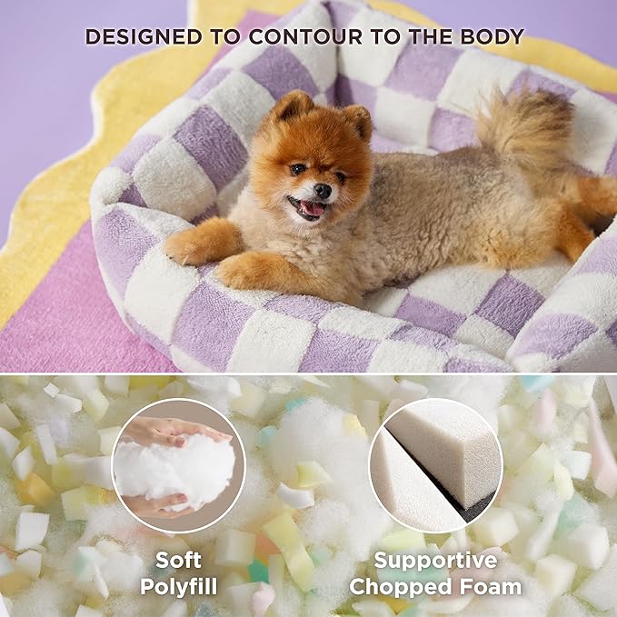 LE SURE Cute Dog Bed for Small Dogs - Washable Puppy Beds,Cozy Rectangle Orthopedic Pet Sofa with Jacquard Shaggy Plush & Anti Slip Bottom,25x21x7inches
