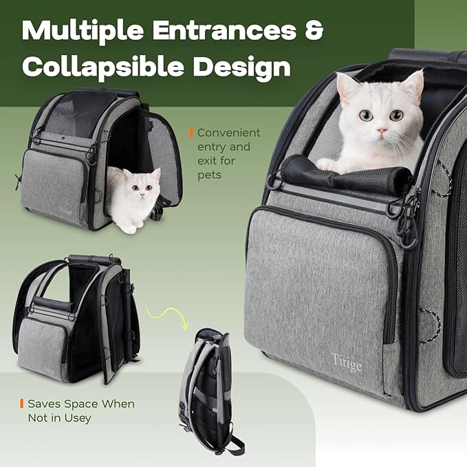 Premium Dog & Cat Carrier Backpack for Travel, Hiking & Vet Visits - Solid Durable Pet Backpack with Breathable Mesh, Safety Strap, Anti-Anxiety Curtain & Storage Pockets, Gray