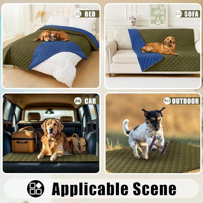 Smiry Waterproof Dog Bed Cover Blanket, Soft Reversible Pet Blanket, Washable Leakproof Cats Dogs Couch Cover for Sofa, Couch, Furniture (30x70 Inch, Green/Navy)
