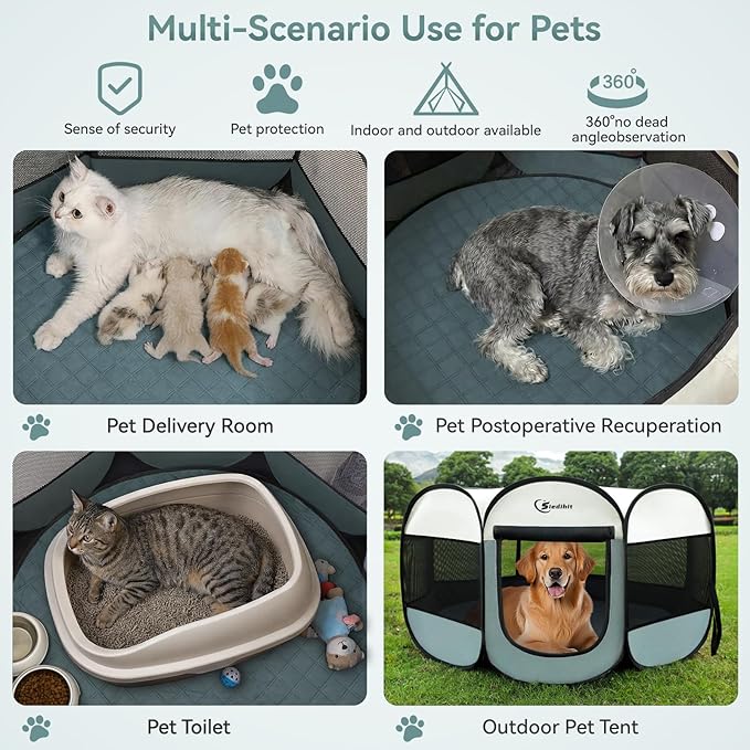 Pink Puppy Playpen for Middle Dog Cat, Dogs Tent Crate Cage Indoor/Outdoor, Portable Pop Up Dog Kennel with Carrying Bag for Rabbits, Removable Top (Grey with Pad, Large)