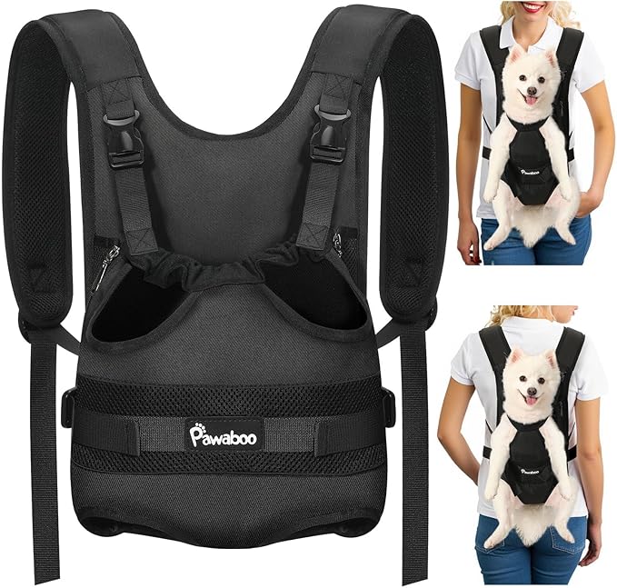 Pawaboo Pet Dog Front Carrier Backpacks, Legs Out Pet Carrier Backpack for Dogs, Adjustable Dog Chest Carriers Purse for Small Medium Dogs Hands Free for Travel Hiking Cycling Camping, L, Black