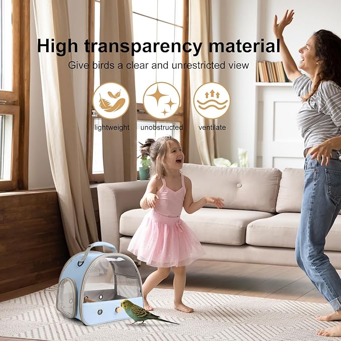 Bird Travel Carrier, Portable Small Bird Parrot Parakeet Carrier with Standing Perch, Side Access Window Collapsible