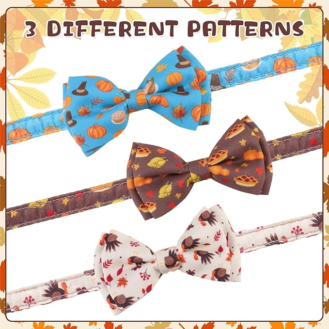 KOOLTAIL Cat Collar with Bow Tie and Bell - 3 Pack Cute Cat Collars Breakaway with Food Pattern, Cute Adjustable Kitten Collar with Safety Buckle for Girls Boys Kitty