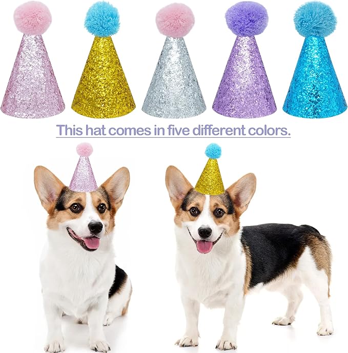 PET SHOW 5 Pack Small Dog Birthday Hats Party Hats for Medium Dogs Cats Adjustable Holiday Hats Headband Hats Pet Grooming Costume Accessories