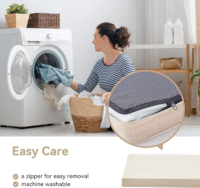 Memory Foam Medium Dog Bed, Cooling Dog Beds for Medium Dogs, Washable Orthopedic Pet Bed for Crate with Joint Relief Memory Foam, Waterproof Liner and Plush Cover (29"x 18", Beige)
