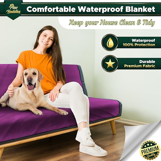 Paw Buddies Waterproof Blanket 80"x90" – Reversible Microfleece Throw for Couples, Pets & Family – Leakproof, Machine Washable Bed & Sofa Protector for Home or Travel