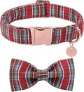 Christmas Plaid Dog Collar with Bow, Red and Blue Check Adjustable Pet Collar with Quick Release, Christmas Stripes Bowtie Collar for Small Medium Large Dogs XL