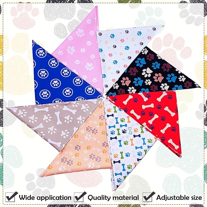 30 Pcs Paw Print Bandanas Bulk for Large Dogs 33 Inch XL Stitch Dog Bandanas Polyester Bandana Party Grooming L