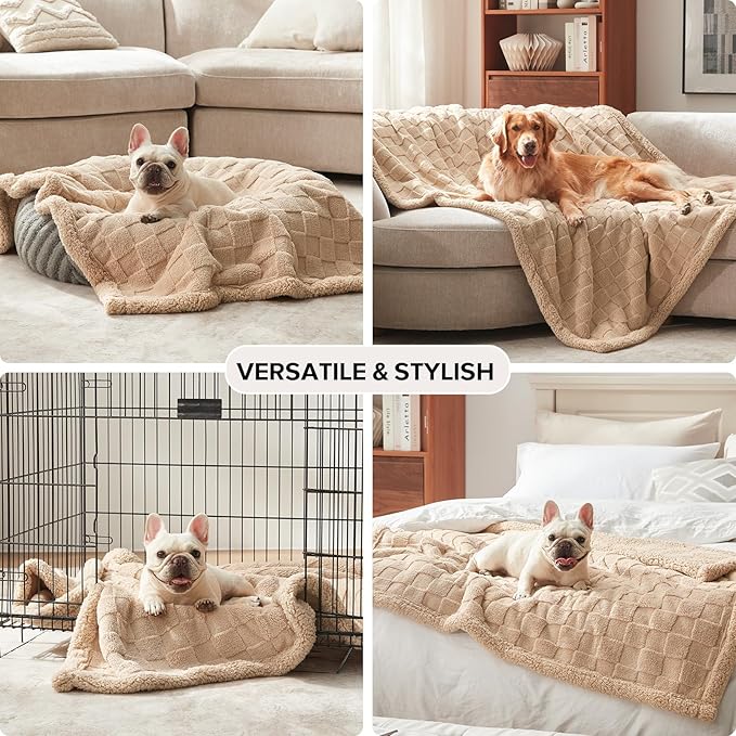 GASUR Waterproof Dog Blankets for Medium Small Dogs, Dog Blanket for Couch Bed, Fleece Pet Blanket for Furniture Sofa Protector, Soft Pet Throw Blankets for Crate Car Outdoor, Washable, 30"x40", Beige