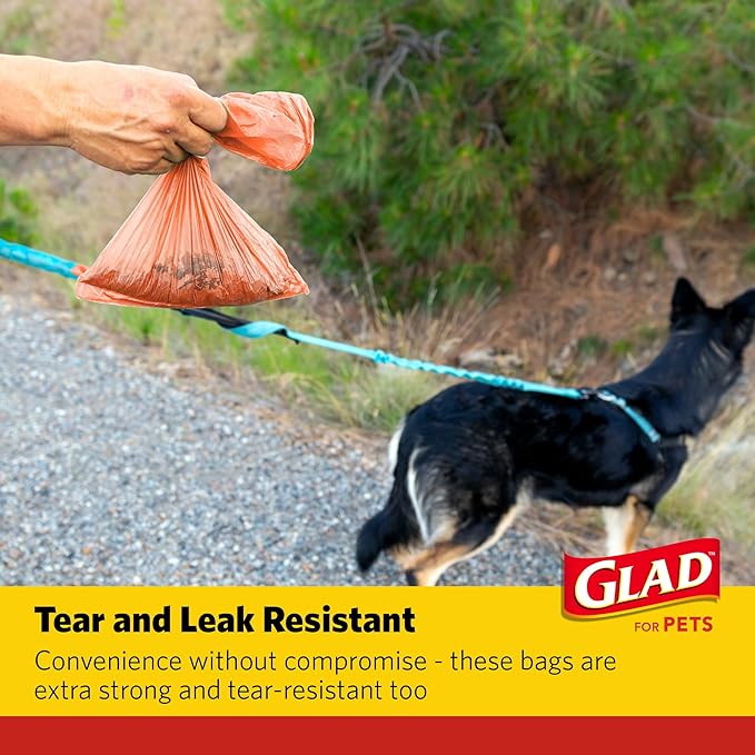Glad for Pets Large Dog Waste Bags, Scented, Tear-Resistant, 16 Rolls | Heavy Duty Dog Poop Bags for Fast and Easy Waste Cleanup | 16 Rolls Waste Bags, 240 Bags Total
